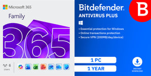 Microsoft 365 Family (6 Users) w/BitDefender AntiVirus for Mac - 1 Year Sub.