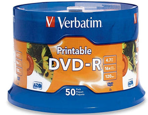 Verbatim 16X Inkjet Printable DVD-R Discs 50-Pack